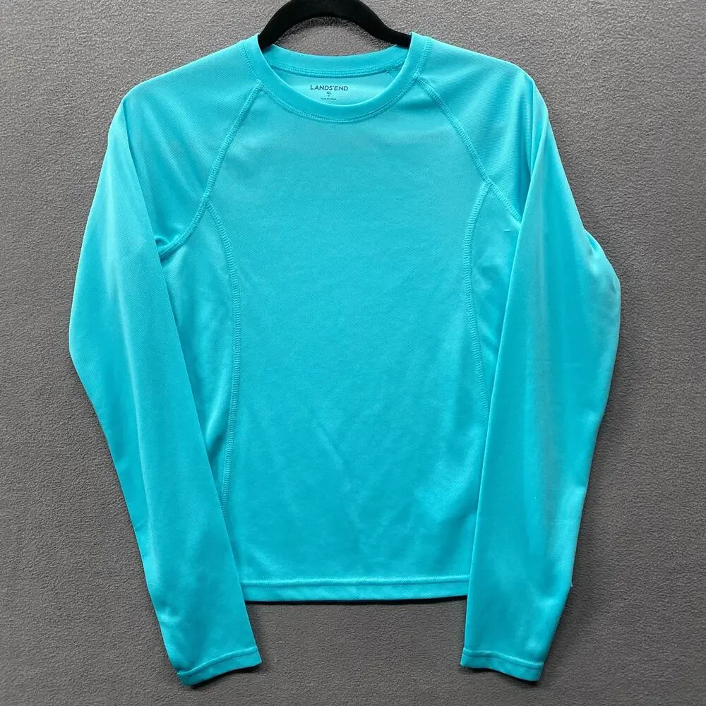 Lands End Swim Rash‎ Guard Kids XL Blue Thumb Holes Long Sleeve Pool Beach
